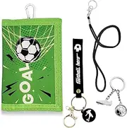[YFPOPONE] Children's Football Neck Pouch with Football Keyrings, Children's Wallet for Boys and Girls (Black, White, Green) Football Children's Gift, Green, M, Modern
