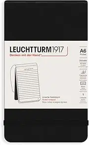 LEUCHTTURM1917 - Pocket Notepad A6-184 Ruled Micro-Perforated Pages, Black