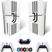 MaD Vision® Extra Durable Vinyl Skin Set for PS5 Disc Slim + 5 Pairs Aiming Rings | Scratch Resistant Sticker Set for PlayStation 5 + 2 Controllers - for Juventus Design