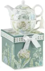 Delton Products Blue Hydrangea Porcelain Tea for One Teapot With Gift Box - NEW