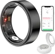 Smart Fitness Ring, Fitness Tracker Sleep Step Counter with Charging Compartment, Photo Control, Up to 10 Day Battery Life, 5ATM Waterproof, Compatible with iOS Android Phones Black 11#