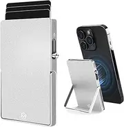 MPVWALT Metal Card Holder with Strong Magnet for Magsafe Wallet, Pop up Card Case Slim Aluminum Body Compatible with Apple iphone 16/15/14/13/12 Series (Not 13/12 Mini) or Magnetic Phone, RFID Block