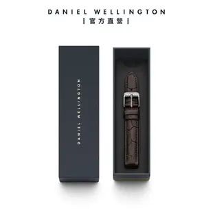 Daniel Wellington DW 錶帶 Petite York 黑棕壓紋真皮錶帶-兩色任選(DW00200152)/ 玫瑰金框/ 12mm-適用28mm手錶