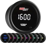 GlowShift 10 Color Digital 1,600 PSI Nitrous Pressure NOS Gauge Kit - Includes Electronic Sensor - Multi-Color LED Display - Tinted Lens - 2-1/16" (52mm)