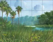 Landscape Tile Backsplash Mike Brown Tropical Art Ceramic Mural MBA029
