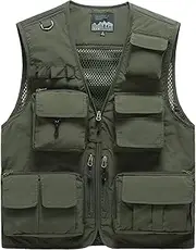 [Wirltte] Mens Vests Cargo Outdoor Work Safari Hunting Fishing Travel Photo Mesh Waistcoat Vest Gilet Multi Pockets