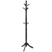 Black Free Standing Coat Rack Wooden Hall Tree 2-Adjustable Height with 9-Hooks