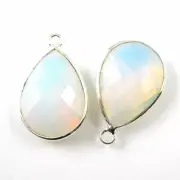 Bezel Gem Pendant-Sterling Silver-13x18mm Faceted Pear- Opalite Quartz (2 Pcs)