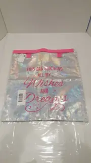 Girls JUSTICE "This Bag Contains All My Wishes And Dreams" Bag Silver Pink