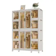 Portable Wardrobe Closet Organizer 12 Cube Storage with Hanging Rods White