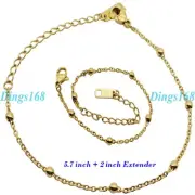 18K Yellow Gold Filled Tarnish-Free Thin Italian Cable Chain Bead Bracelet P5J