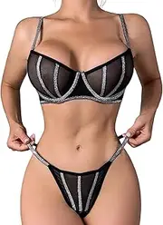 [Generic] Plus Size Lingerie for Women Two Piece Set Lingerie for Women 2 PC Leather Teddy Bodysuit Lingerie Set Sexy Lingerie Bra + Thong Pajamas Underwear Mesh Set Valentines Lingerie Plus