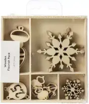Kaisercraft Wood Mini Themed Embellishments Let It Snow, 30/Pkg