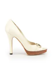 White Leather Horsebit Platform Heels