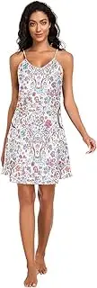 [RPLIFE] Whimsical Tree Colorful Flowers Slip Nightgowns for Women, Satin Cami Dress, Sleeveless Night Shirts for Woman
