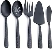 Matte Black Large Serving Utensil Set, FULLYWARE Stainless Steel Large Hostess Serving Set, Include Serving Spoon, Slotted Serving Spoon, Serving Fork, Pie Server and Butter Knife, 5-Piece