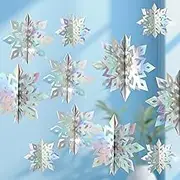 Fumwase 18Pcs Christmas Hanging 3D Holographic Snowflakes for Winter Wonderland Decorations and Christmas Tree (Iridescent)