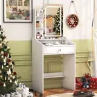 White Dressing Table with Dimmer Led Mirror Makeup Vanity Desk with Storage