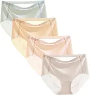 [HEJIGOOD] Mid-Rise Women's Panties 4-Pack Ultra-Thin Ice Silk Panties Seamless Breathable Hipster Ladies Undies