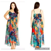 CITY CHIC Hot Summer Days Maxi Dress Plus Size 16 XL Rainbow Colorful Floral XS