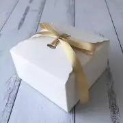 100 White Gift Box Gold Ribbon Wedding Party Baptism Cake Donut Cookie Favor Box