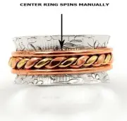Three Tone Meditation Spinner Band 925 Solid Sterling Silver Ring Sz 7,