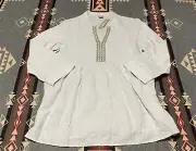 Chico's Stone Embellished Tunic Top Gray Linen Feather Womens Size 2 NWT $109 89