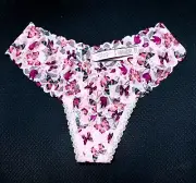 S NEW Victoria's Secret Lace Mesh Thong VS Bikini Panties Dream Angel NWT Pink