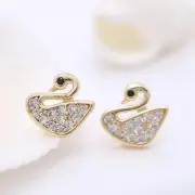 One Pair 18K Gold Plated Stud Earrings Connector, Cubic Zirconia Micro Pave SWA