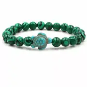 Unique Natural Energy Stone Healing Malachite With Blue Turtle Bracelet