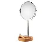 Clevinger Round Makeup Mirror Verona Metal Chrome w/ Bamboo Stand/Holder Silver