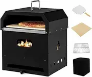 Costway 4-in-1 Multipurpose Outdoor Pizza Oven, 2-Layer Detachable Grill Oven & Fire Pit w/Pizza Stone, Pizza Shovel, BBQ Grill Gate, Waterproof Cover, Wood & Pellet Fired Portable Pizza Oven