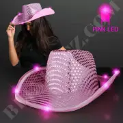 PINK Light Up LED Flashing Cowboy Hat with PINK Sequins