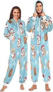 [ZZXXB] Corgi Dog Gingerbread Onesie Pajamas for Adult Women Men Long Sleeves One Piece Onesies Hooded Sleepwear S - XL