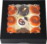 qiqee Black 12pcs Bakery Box With Window 20.32x20.32x6.35cm Donut Pie Boxes Pastry Box(8x8x2.5 Inch,Auto-pop Up)