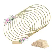 10 Pieces 8 Inch Metal Floral Ring Centerpiece Strips 10 Wooden Stands for Table Decoration DIY Dec As Shown