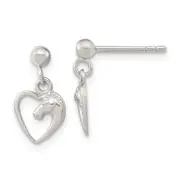 Sterling Silver Rhodium-Plated Open Heart Horse Head Dangle Earrings