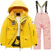 [Generic] Winter Kids Snowsuit Boys Girls Ski Suit Pants Jackets Sets Snowbibs Snowboarding Snowsuit Detachable-Hooded Ski Suit