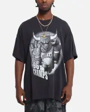 [MITCHELL & NESS] Mitchell & Ness Chicago Bulls 4-time Champions T-shirt Overdyed Black - Size 2XL 2XL Overdyed Black