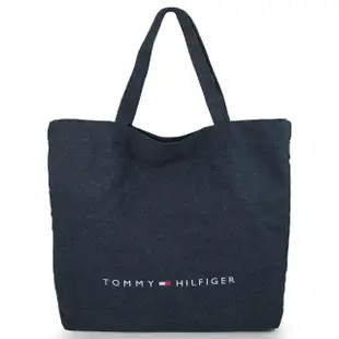 【Tommy Hilfiger】單寧牛仔肩背托特包(藍色)