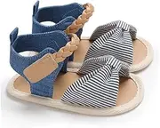 XJKLBYQ Baby Girl Sandals Lovely Bow Canvas Open-Toe Anti-Slip Soles Summer Shoes for 6-12M Infants Stripe, Toddler Girl Shoes