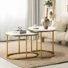 Oikiture Set of 2 Coffee Table Round Oval Marble Nesting Side End Table Gold