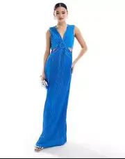 ASOS Style Cheat Blue Pleated Maxi Dress Side Cutouts Women’s 4