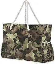 Amooorous Camouflage Brown Dark Sturdy mens beach bag with zipper work bags for women tote for Travel Gym Vacation, Camouflage Brown Dark, 1 size