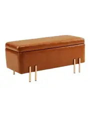 [La Bella] Storage Ottoman PU Leather Bench Seat 97cm in Brown