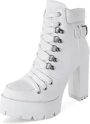 [Susanny] Womens Sexy Martin Boots Platform Chunky High Heels Ankle Booties Lace Up Zipper Autumn Winter Shoes