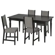 INGATORP / STEFAN table and 4 chairs, black/Knisa grey/beige, 155/215 cm
