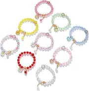 [Smilbaley] Pack of 9 Colourful Little Daisy Girls Bracelets, Bracelets for Girls, Children's Friendship Bracelets, Children's Bead Bracelet, Gifts for Girls, Party Gifts for Birthday, 18cm/7.1In, Crystal glass beads + alloy pendant