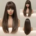 Long Wigs with Bangs Wavy Wigs for Women Girl Ash Brown Wavy Wigs Natural Lookin