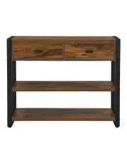 [IHOMDEC] MDF and Metal Frames Console Table With Shelves and Two Drawers in Dark Brown